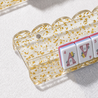 Support de tuiles de mahjong américain en acrylique transparent de luxe, effet feuille d'or, bord festonné, 20 pouces, cadeau de fête ou d'anniversaire