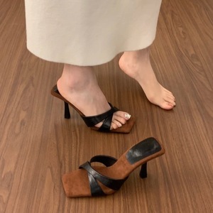 Sandales de mode haut de gamme pour femmes, à bout carré ouvert, à bride unique, à talons hauts, pour l'été et l'extérieur - Product Image 5