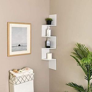 Estante flotante blanco de <span class=keywords><strong>4</strong></span> niveles con diseño en zigzag para montaje en pared de esquina, estante de almacenamiento de plástico para Herramientas de limpieza de vajilla - Product Image 3