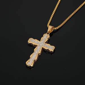 Hip Hop Cruz religiosa 18K chapado en oro no deslustre Zirconia cúbica impermeable colgante de joyería de acero inoxidable para hombre - Product Image 6