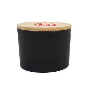 Large 17oz 22oz Wide Mouth Glass jar Vessels black 3 Wicks Candle Jar with Lid Soy Wax Candle Cup Container for Candle Making