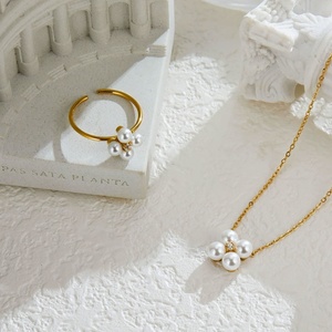 Trendy Anti Tarnish Hypoallergenic Stainless Steel 14k 18k PVD Gold Plated Necklace Ring Pearl Zircon <b>Jewelry</b> <b>Sets</b> <b>for</b> <b>Women</b> - Product Image 4