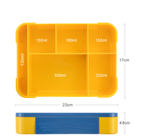 Boîte à bento 5 compartiments compatible micro-ondes, ensemble de boîtes repas en plastique empilables avec ustensiles et coupelles à sauce pour le travail