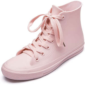 Diskon besar produk baru anti selip karet merah muda wanita tahan air renda Anti selip taman sepatu hujan tinggi atas - Product Image 1