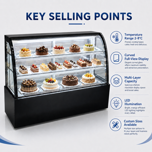 <span class=keywords><strong>Vitrine</strong></span> à gâteaux en verre incurvé pour boulangerie, réfrigérateur à refroidissement par air à faible consommation et sans givre, <span class=keywords><strong>service</strong></span> OEM ODM, personnalisation du logo et de la taille - Product Image 4