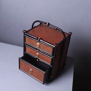 Bamboo Woven <b>Storage</b> Cabinet With <b>Drawers</b> Oriental Style Jewelry <b>Box</b> Standing Type Living Room Use - Product Image 2