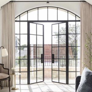 <span class=keywords><strong>Porte</strong></span> <span class=keywords><strong>d</strong></span>'<span class=keywords><strong>entrée</strong></span> pivotante de style français en forme <span class=keywords><strong>d</strong></span>'arche avec cadre en tube <span class=keywords><strong>d</strong></span>'acier et design de grille <span class=keywords><strong>pour</strong></span> villa - Product Image 5