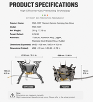 Réchaud de camping portable FMS-100T à double brûleur en titane, design coupe-vent, pour 1-2 personnes