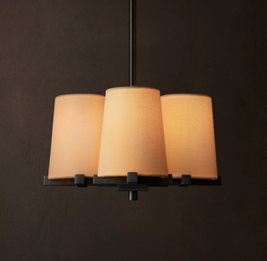 Lampada a Sospensione Contemporanea in <span class=keywords><strong>Metallo</strong></span> Argento con 4 Paralumi in Tessuto Beige, Luce da Soffitto Regolabile <span class=keywords><strong>per</strong></span> Villa e Hotel - Product Image 3