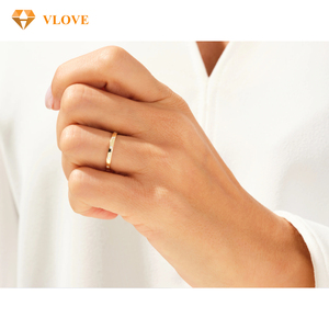 Bague de mariage en or 14 carats pour femme, or jaune et diamant de laboratoire, bague empilable en or 585, bague de mariage Flushline - Product Image 4
