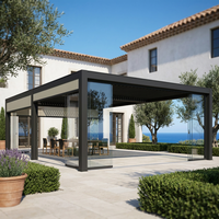 Pergola à lames orientables rétractables en aluminium robuste, revêtement poudré, écologique, commande électrique par télécommande, conception résistante au vent