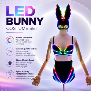 Ensemble d'ambiance d'Halloween unisexe pour adultes, tenue lumineuse à LED, costume de performance Gogo, cosplay de lapine - Product Image 1