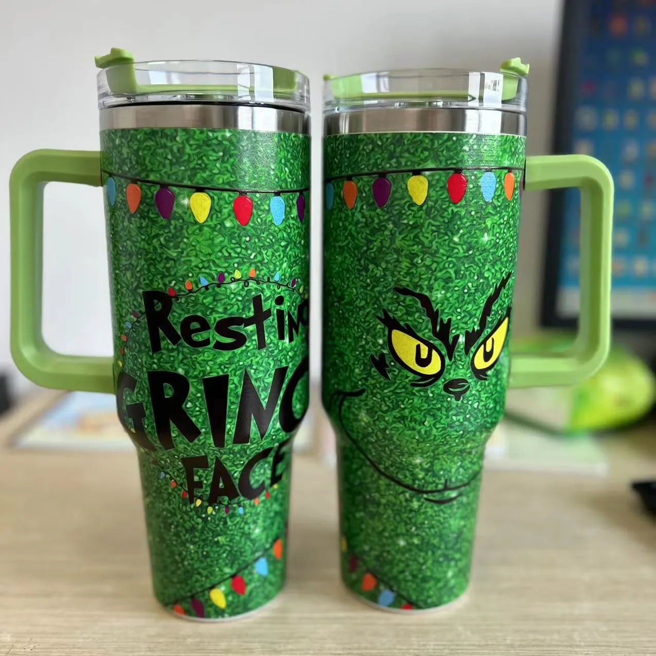 36 Colors Factory Stock Stainless Steel Grinch 40oz Tumblers Merry Grinchmas Mugs with Lid and Straw