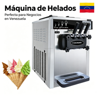 Machine à glace molle commerciale en acier inoxydable pour le marché du Venezuela, 3 saveurs, pour sundae et cornets, à poser sur comptoir, pour les maisons et les vendeurs de rue