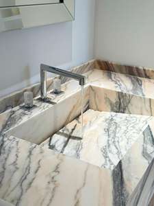 맞춤형 핑크 대리석 세면대 스톤 핸드 워시베이스 벽걸이형 대리석 세면대 호텔 가정용 더블 세면대 욕실 세면대 - Product Image 5