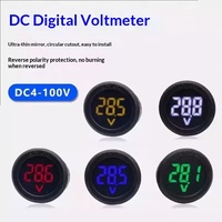 DC 4-100V AC Resistance Digital Voltmeter Layar LED Desain Dua Kabel Perlindungan Koneksi Terbalik Permukaan Cermin Tipis Berbentuk Lingkaran