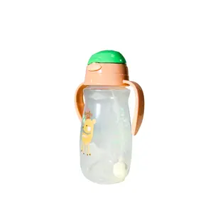Taza de bebida de entrenamiento para bebés Pp de grado alimenticio, botella reutilizable para beber para bebés, botella con forma de cuerpo recto
