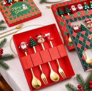 Vente flash - Sets de vaisselle sur le thème de Noël - 6 pièces - Ensemble de couverts en acier inoxydable pour Noël - Cuillère et fourchette - Product Image 1