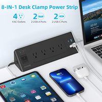 Strip stasiun pengisian daya klem meja USB-C, Strip daya penjepit meja 4 Outlet dan 4 port USB-A 2 soket ekstensi Strip daya meja