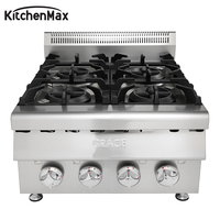 Cuisinière à gaz à 4 brûleurs en acier inoxydable KitchenMax pour hôtels et restaurants, équipement de cuisine commercial de table