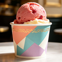 Klasik Tarz Yuvarlak Kağıt Dondurma Kabı Retro Tasarım Gelato Yoğurt Sundae Ambalajı 236 ml Nostaljik Temalı Baskı