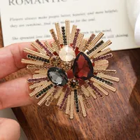 Broche vintage en strass, motif soleil, dorée, en alliage de cristal, de luxe, pour femme, vente en gros