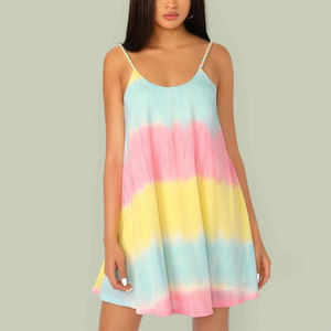 Cravate Teinture Balançoire Robe Cami Multicolore Femme Robe Tie Dye Robe À Bretelles Spaghetti - Product Image 3