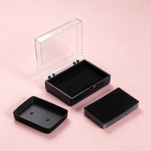 Clear Hinged Lid Plastic Jewelry Storage <b>Box</b>, Black Base with Sponge Insert, Customizable Small <b>Gift</b> <b>Box</b> <b>for</b> <b>Rings</b> and Pendants - Product Image 4