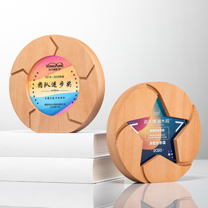 Crystal Glass <b>Trophy</b> With Solid Wood <b>Base</b> Five Pointed Star Design Employee Award Durable Gift For Outstanding Performance - Product Image 4