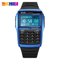 SKMEI 2255 Klassische Retro-Herren-Digitaluhr mit Taschenrechner-Design, TPU-Armband, LED-Anzeige und 3 Bar Wasserdichtigkeit