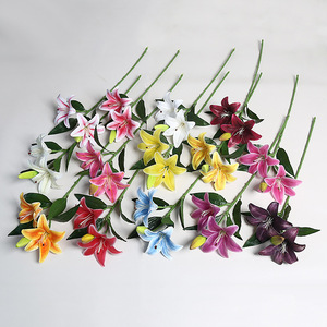 Flores Artificiales de Lirio Lichao, 2 Flores 1 Capullo, PVC Suave, Realistas, Decoración Nórdica para el Hogar, Accesorios para Bodas - Product Image 1