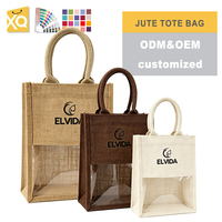 Hoogwaardige, milieuvriendelijke, natuurlijke, herbruikbare jute tassen met handvat, op maat gemaakte logo, open sluiting voor cadeau-, sieraden- en voedselverpakkingen