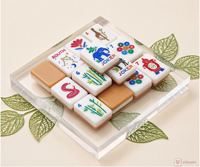 Braunes Safari-Tier-Motiv Amerikanisches Acryl Modernes Mahjong-Set Giraffe Elefant Zebra Schlange Blumen Laternen-Druck Tragbar