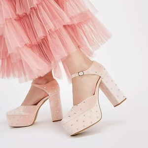 Scarpe da Donna con Plateau e <span class=keywords><strong>Tacco</strong></span> Grosso, Punta Quadrata, Cinturino Decorato con Stelle - Product Image 5
