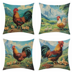 Funda de cojín cuadrada de estilo nórdico con diseño de gallo y pollitos para sala de estar, funda de almohada decorativa, diseño extraíble - Product Image 1
