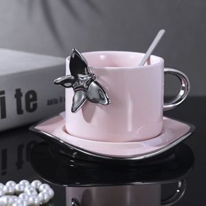Venta al por mayor 250ml Luz de lujo taza de café de cerámica taza de agua mariposa taza de café con platillo y <span class=keywords><strong>Spoom</strong></span> - Product Image 3