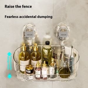 Étagère de rangement murale en plastique à un niveau, style luxe léger, sans perçage, avec <span class=keywords><strong>ventouse</strong></span> technique par injection pour cuisine et salle de bain - Product Image 3