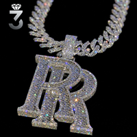 Collier personnalisé Hip Hop en argent 925 avec pendentif lettre Double R serti de diamants baguette et de moissanite VVS, style Iced Out