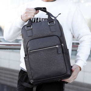 Men's Leather <b>Backpack</b> <b>Large</b> Capacity Business Casual Laptop Bag Dark Brown Black Solid Color Spring 2025 - Product Image 3