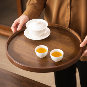 Bamboo Serving <b>Tray</b> Round Walnut Color 40cm For <b>Tea</b> Coffee Fruit Household Use Elegant Design - Product Image 4