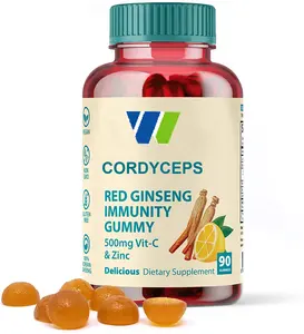 Getah Kekebalan Ginseng Merah dengan Cordyceps 500Mg Vitamin C dan Zinc Meningkatkan Energi dan Fokus Suplemen Makanan