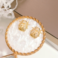 Pendientes Minimalistas de Zirconia con Diseño de Escarabajo, Joyería de Aleación de Cobre, Chapados en Oro, Hipoalergénicos