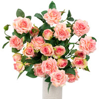 5 têtes Real Touch Fleurs artificielles Roses roses pour Arrangement de pulvérisations florales Pièce maîtresse Fleur Décoration de mariage Rose en soie