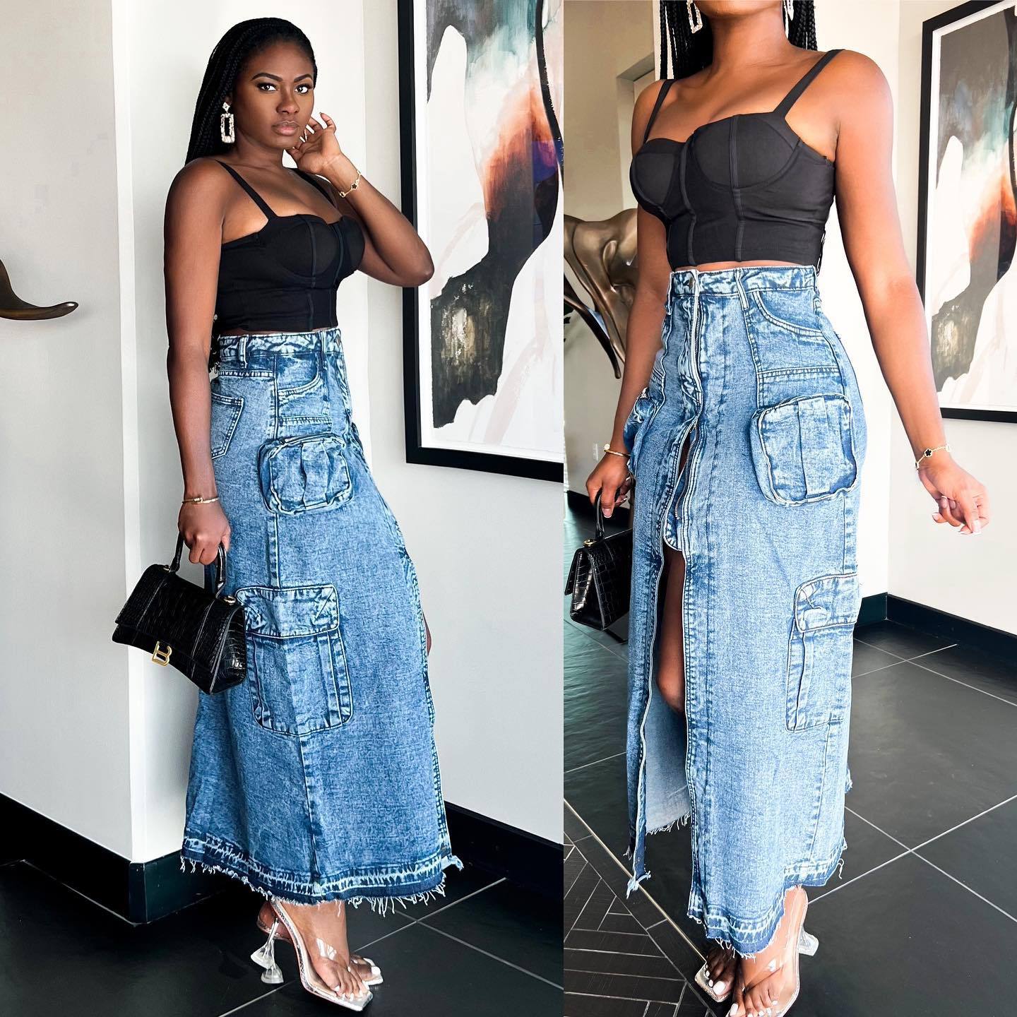 Clothing Destructed Blue Jean Skirt Abby Light Wash Distressed