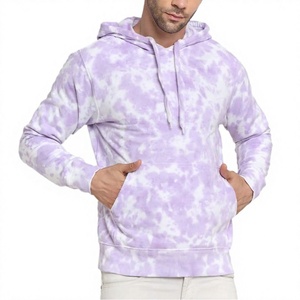 Sweat à capuche tie-dye pour homme, coupe classique, tricoté, décontracté, pull-over de printemps avec poche, motif violet clair et blanc - Product Image 3