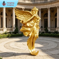 Statue d'art de jardin en plein air grandeur nature, célèbre sculpture classique antique en bronze coulé couleur or, ange ailé
