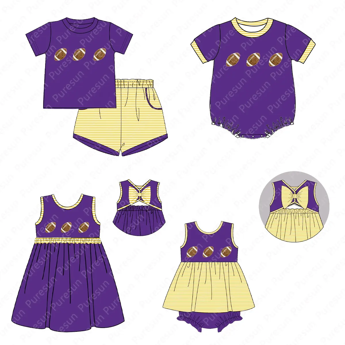 Neonati ragazze LSU smocked vestiti da calcio per bambini abiti da boutique con ricamo nodo francese personalizzati USA set di abbigliamento di gioco