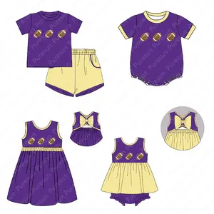 Baby Boys Girls LSU Smocked Football Clothes Kids Custom French Knot Embroidery Boutique Outfits USA Gameday Clothing Sets