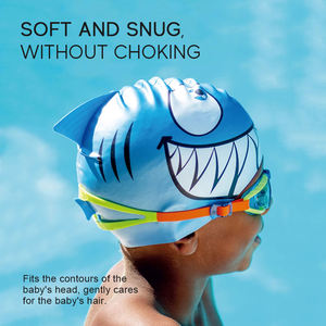 <span class=keywords><strong>Bonnet</strong></span> <span class=keywords><strong>de</strong></span> <span class=keywords><strong>bain</strong></span> imprimé en silicone pour la plage pour filles et garçons Chapeaux <span class=keywords><strong>de</strong></span> natation pour enfants avec logo personnalisé avec requins <span class=keywords><strong>de</strong></span> dessin animé - Product Image 2