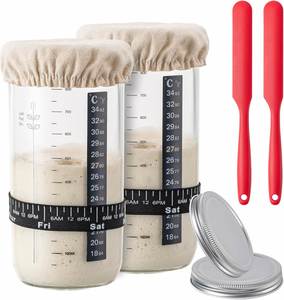 Glass Sourdough Starter Jar 24 oz Wide Mouth Organic Starter Kit Date Marked Band Reusable Bread <b>Baking</b> Supplies Eco-Friendly - Product Image 1